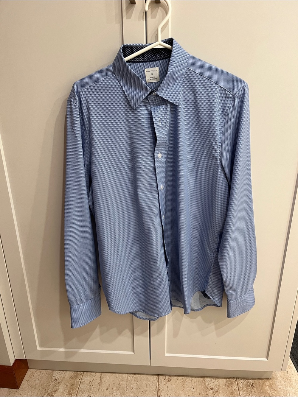 Men's Light Blue Micro-Pattern Dress Shirt - slim fit super stretchy